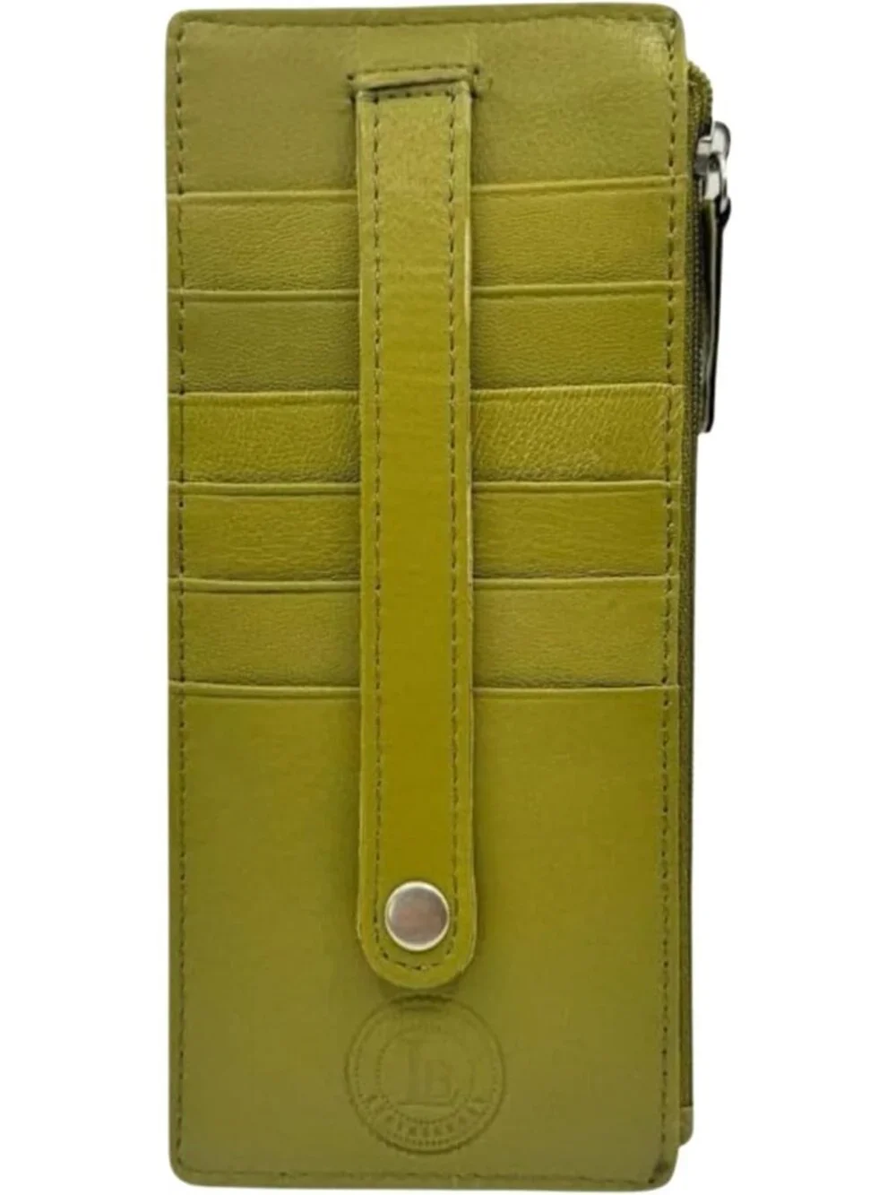 Slim Army Green Leather Wallet | All-in-One Credit & Business Card Holder with